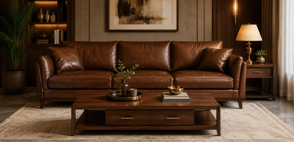 furniture to go with brown leather sofa