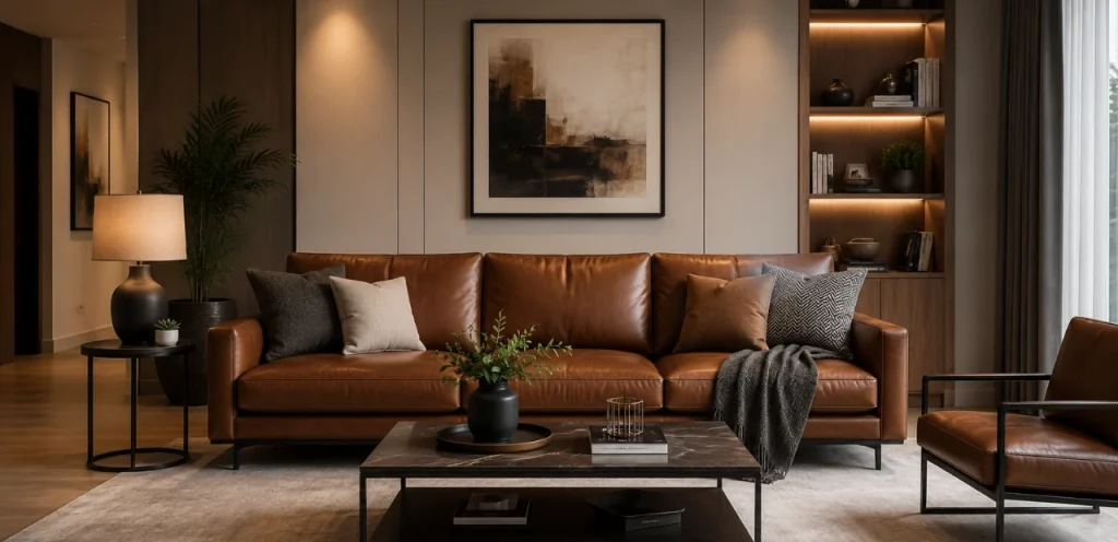 modern leather sofa living room design