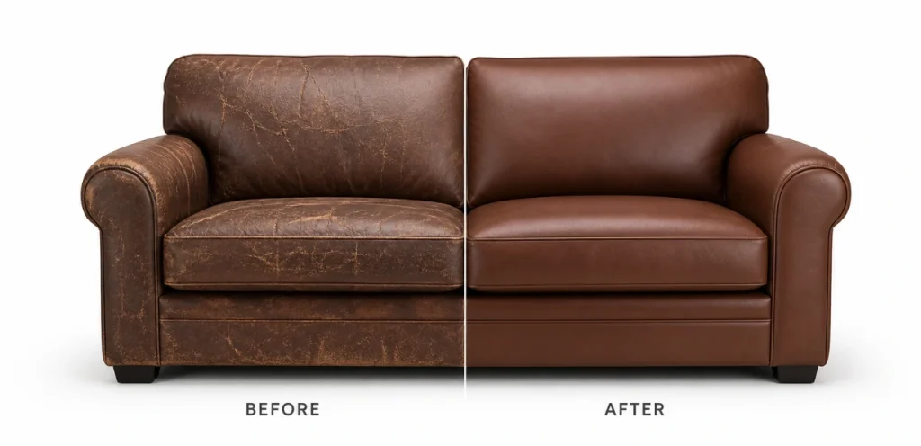 leather sofa repair before and after comparison