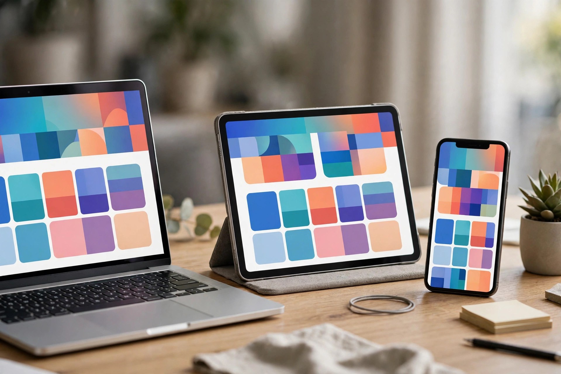 Responsive website design displayed on a laptop, tablet and smartphone